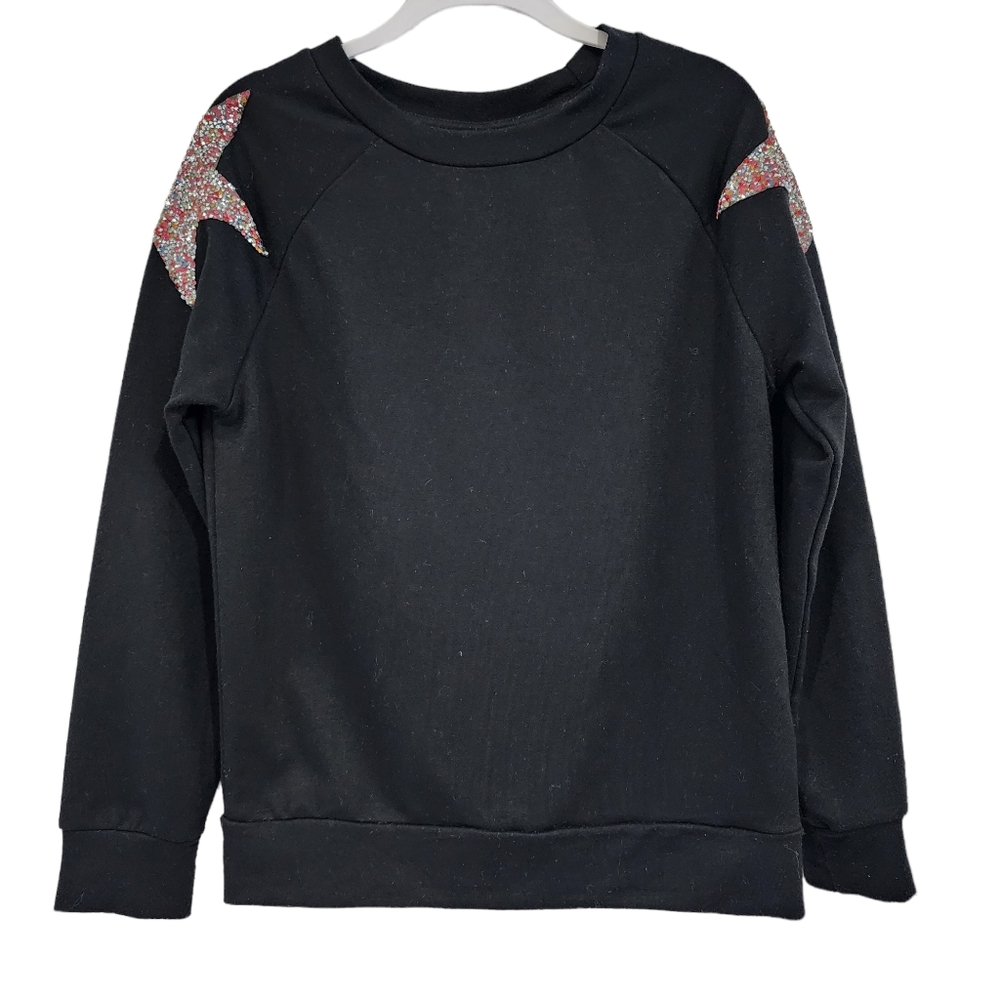 I ❤️ Pinc Black Sweater with Multicolored Stars Size L Girls